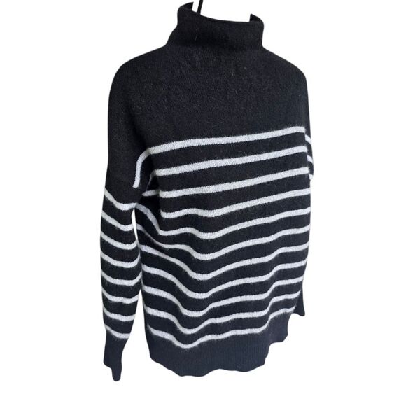 Magaschoni Black‎ White Striped Long Sleeve Cashmere Turtleneck Sweater Size S - Picture 2 of 9